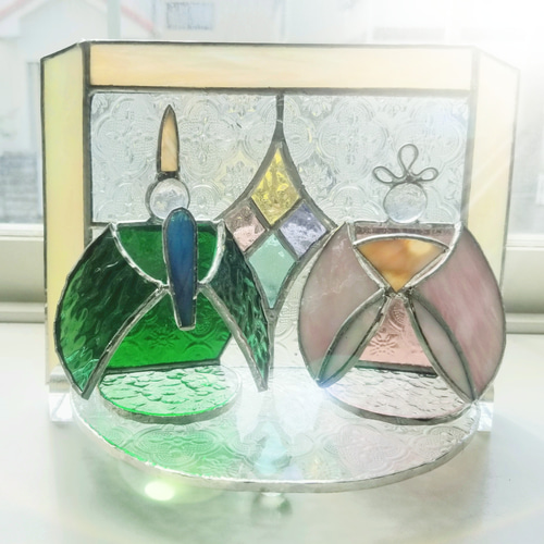 ステンドグラス　ひな人形のオーナメント(パネル付) ステンドグラス ひな人形のオーナメント パネル付 その他アート ようこ