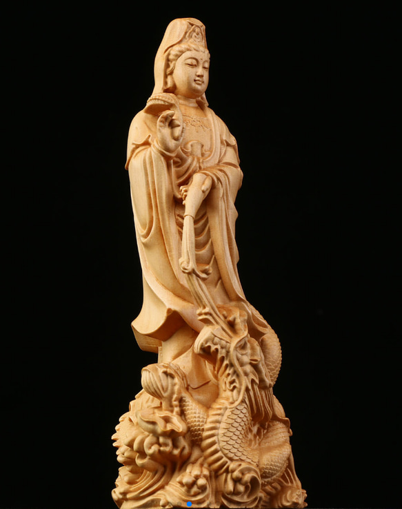 御龍観音 精密細工 木彫仏教 仏師で仕上げ品 彫刻工芸品  3枚目の画像