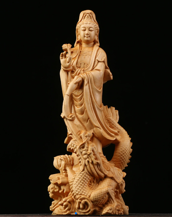御龍観音 精密細工 木彫仏教 仏師で仕上げ品 彫刻工芸品  4枚目の画像