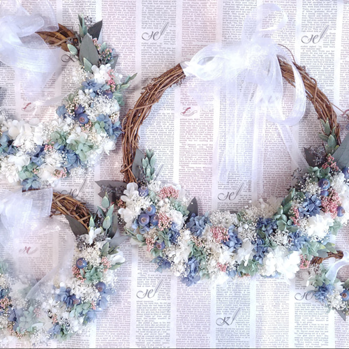 両親贈呈品やお子様にも】お揃いナチュラルリースブーケ4点セット  