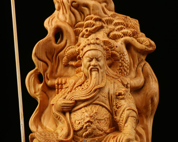 忠義関公 木の手彫り極上品  精密細工 木彫仏教 1枚目の画像