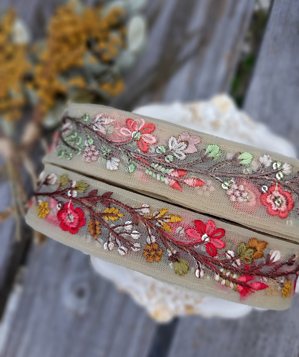 インド刺繍リボン no.171 (25cm・ストラップにオススメ・ボタニカル