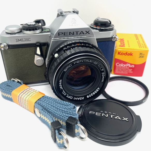 22-094　リメイクカメラ　PENTAX ME（モスグリーン・ネイビーブルー) フィルムカメラ 2枚目の画像