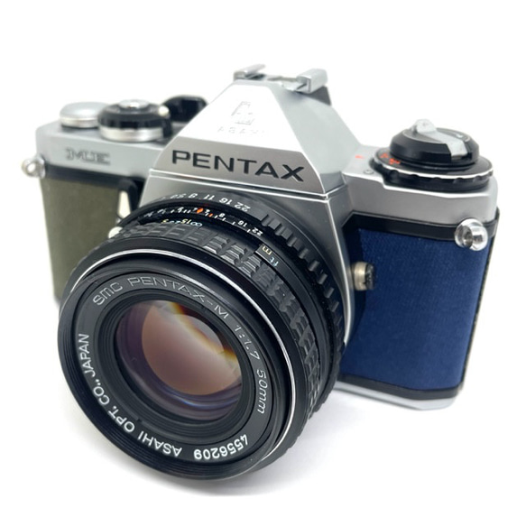 22-094　リメイクカメラ　PENTAX ME（モスグリーン・ネイビーブルー) フィルムカメラ 1枚目の画像