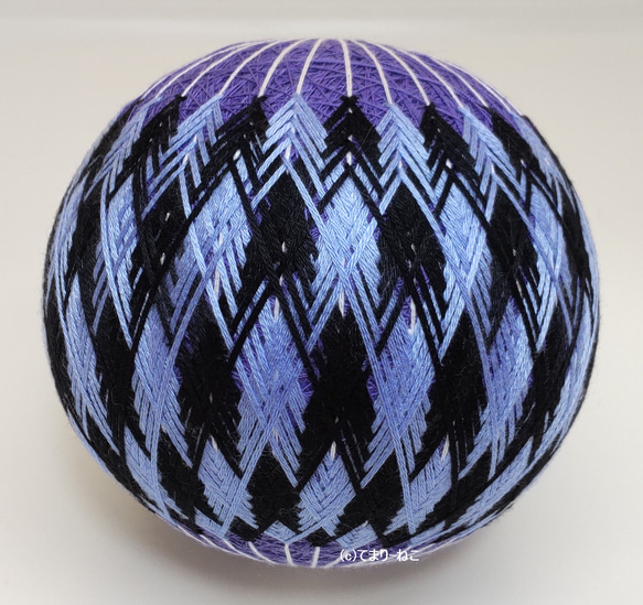 Temari Cat Shop Temari“Obi Motif Vertical Arrow Kasuri”紫地淺藍黑色10c 第3張的照片