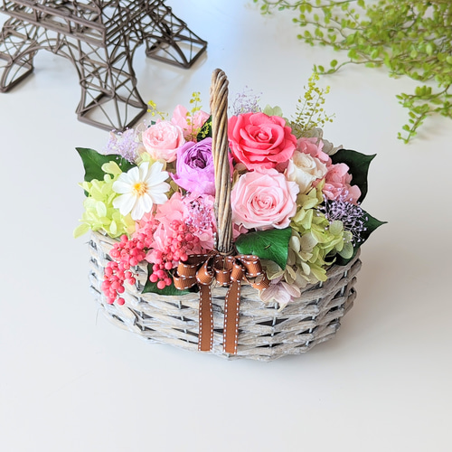 仏花〜優しいピンクのアレンジ③〜 お供えアレンジ パープルxピンク仏花 お供花 プリザーブド