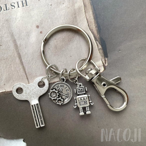ねじまき・ロボット・時計のキーリング キーホルダー／バッグ