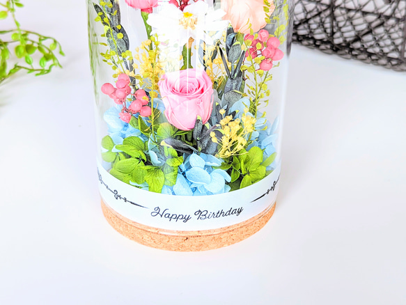 プリザーブドフラワーのガラスドーム　選べるメッセージ付きフラワーギフト・誕生日花ギフト・結婚祝・退職祝・花の贈り物 4枚目の画像
