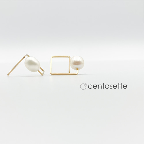 再販】バロック淡水パールの14KGFスクエアワイヤーピアス ピアス