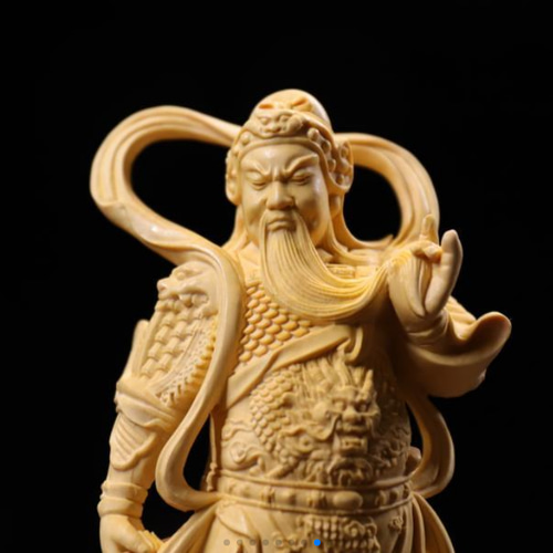 韋陀尊者、関公伽藍菩薩 風水 黄楊木の手彫り 仏師で仕上げ品 彫刻工芸