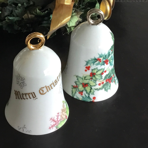 クリスマスオーナメント陶器ベル2個