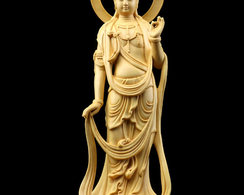 大勢至菩薩 木彫仏像 供養品 彫刻工芸品 風水 その他人形 木 錦 苑