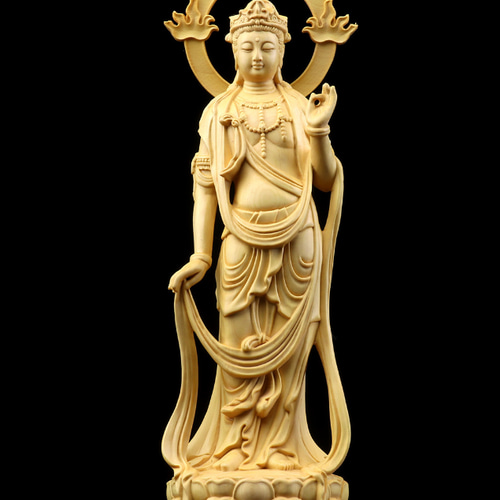 大勢至菩薩 木彫仏像 供養品 彫刻工芸品 風水 その他人形 木 錦 苑