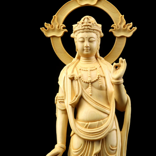 大勢至菩薩 木彫仏像 供養品 彫刻工芸品 風水 その他人形 木 錦 苑