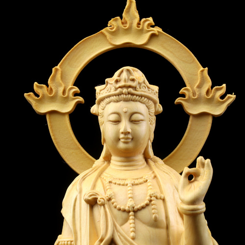 大勢至菩薩 木彫仏像 供養品 彫刻工芸品 風水 その他人形 木 錦 苑