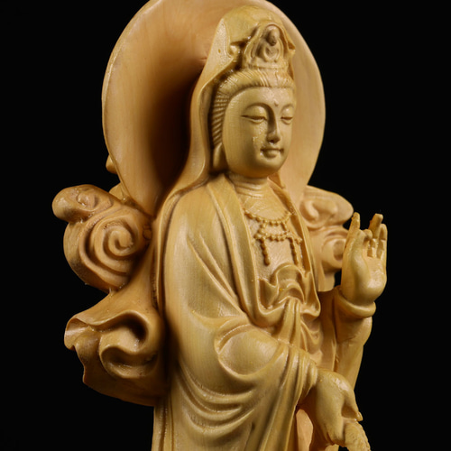 一刀彫　観音様 楽天市場】仏像 十一面観音菩薩 立像 身丈約6.5寸 総高25cm 紅檀
