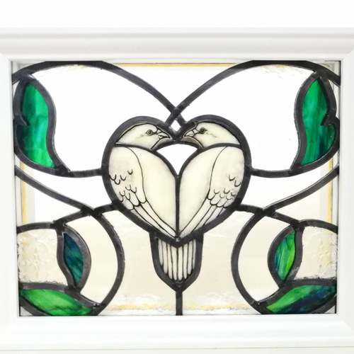 受注後製作】窓になるステンドグラスライト パネル[kissing birds