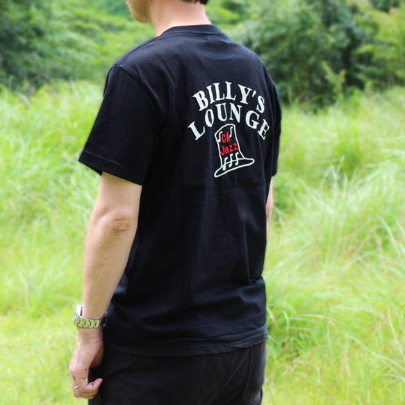 半袖ポケット付きＴシャツ　刺繍　綿　コットン　Billy's Lounge　W-22029　ブラック 3枚目の画像