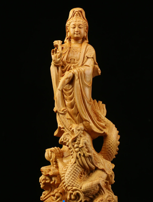 御龍観音 精密細工 木彫仏教 仏師で仕上げ品 彫刻工芸品 その他