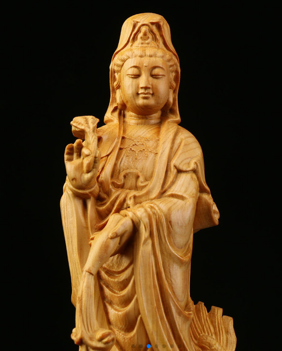 御龍観音 精密細工 木彫仏教 仏師で仕上げ品 彫刻工芸品  3枚目の画像
