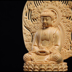 『釈迦牟尼』蓮華丸台座   高級木彫り   木彫仏像   守り本尊   祈る   仏教工芸品 3枚目の画像