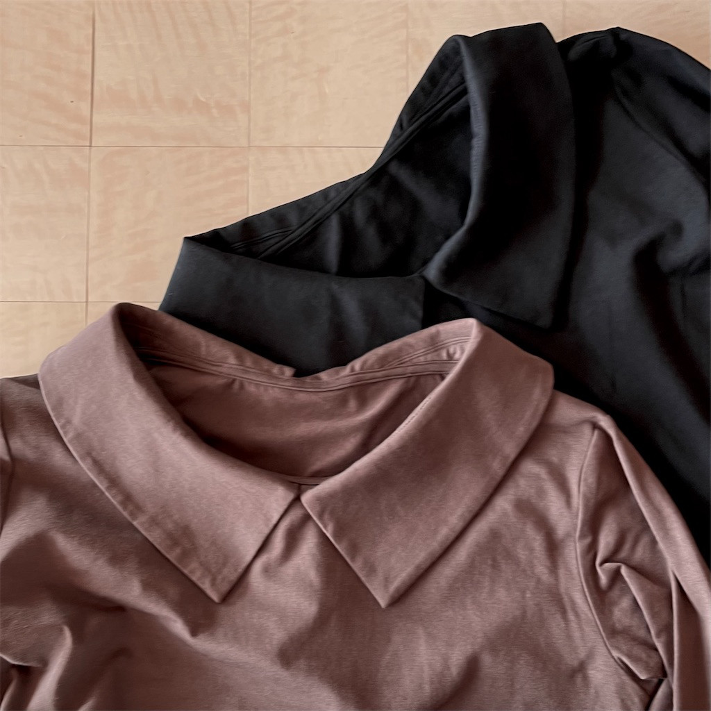 重ね着に♡おしゃれ襟の上質カットソー ブラウン