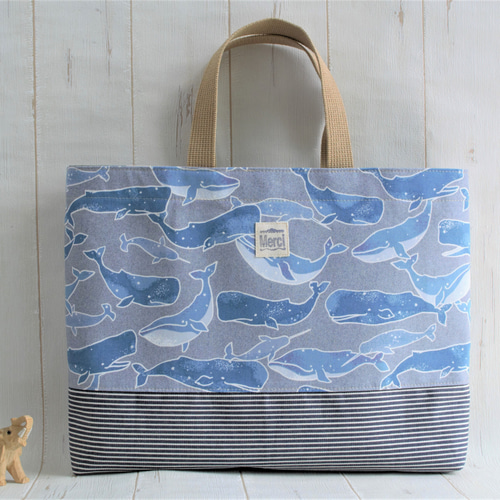 40×30レッスンバッグ 渋かっこいい 星空のクジラ×ヒッコリーデニム 