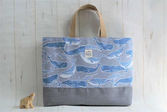 40×30レッスンバッグ 渋かっこいい 星空のクジラ×ヒッコリーデニム 