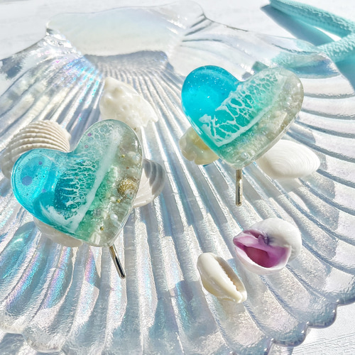 海アート ハートレジンヘアゴム 海アートハートレジンヘアゴム 海アート ハートレジンヘアゴム