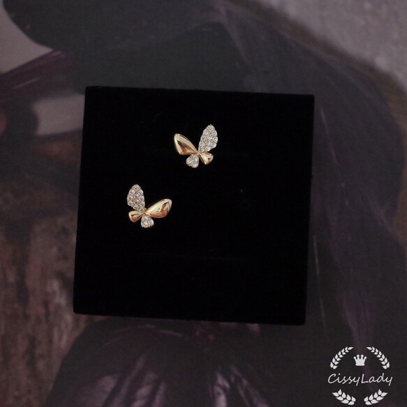 S925純銀製　18kgp Czダイヤ　蝶々　バタフライミニピアス　イヤリング　G8864 4枚目の画像