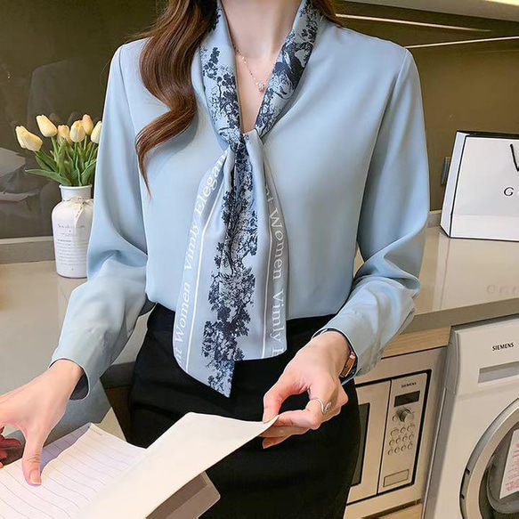 春夏コーデ　シャツ　レディース　トップス　スカーフ　長袖 コーデシャツ レディース ブラウス 長袖 スカーフ トップス