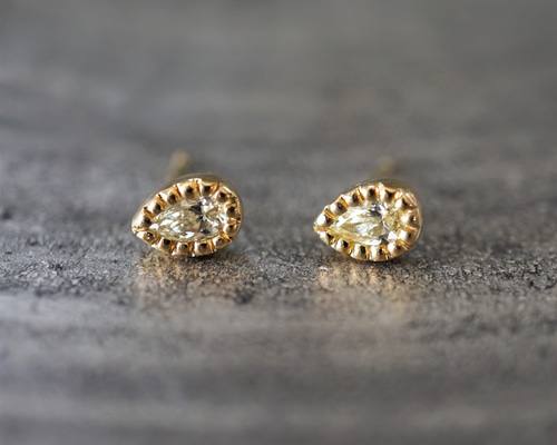 K18YG ペアシェイプダイヤモンド② ミル打ちピアス ピアス