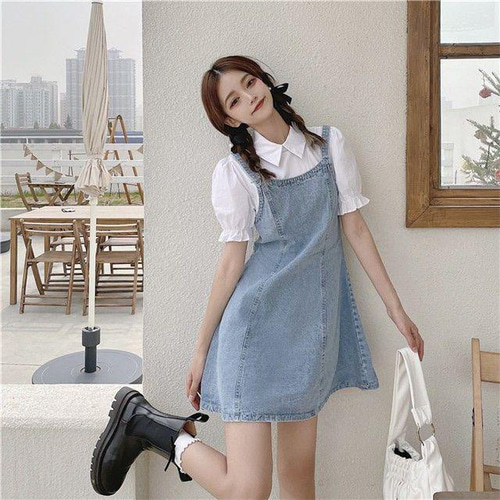 ワンピース レディース デニムワンピ 半袖 パフスリーブ ミニ丈 重ね着