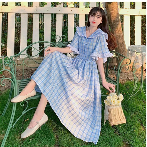 大人可愛い♡チェック柄フリルワンピース 春夏 お出かけデートに最適 大きいサイズ レディース 春夏 ワンピース フリル チェック柄1