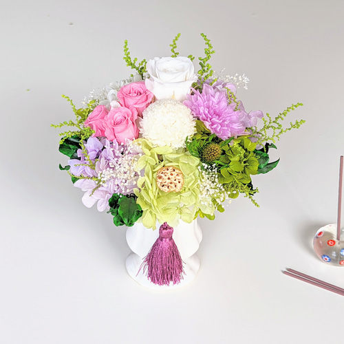 楽天市場】P5＆5%OFF 仏花 プリザーブドフラワー 花器付き