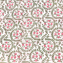 [50cm單位]白色小粉紅色花朵印度手工塊印花布料紡織棉 第3張的照片