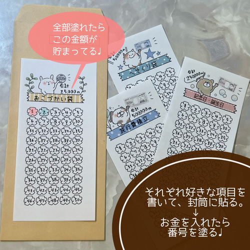 貯金シート／4種類×各2枚ずつ＝計8枚セット シール・ステッカー