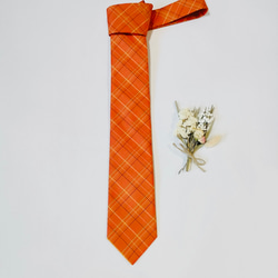 【高級正絹ネクタイ】オレンジ系 格子(タータンチェック柄)（送料無料・ラッピング無料） 5枚目の画像