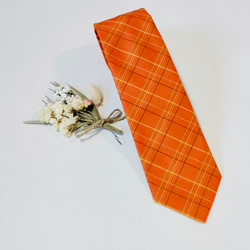 【高級正絹ネクタイ】オレンジ系 格子(タータンチェック柄)（送料無料・ラッピング無料） 3枚目の画像