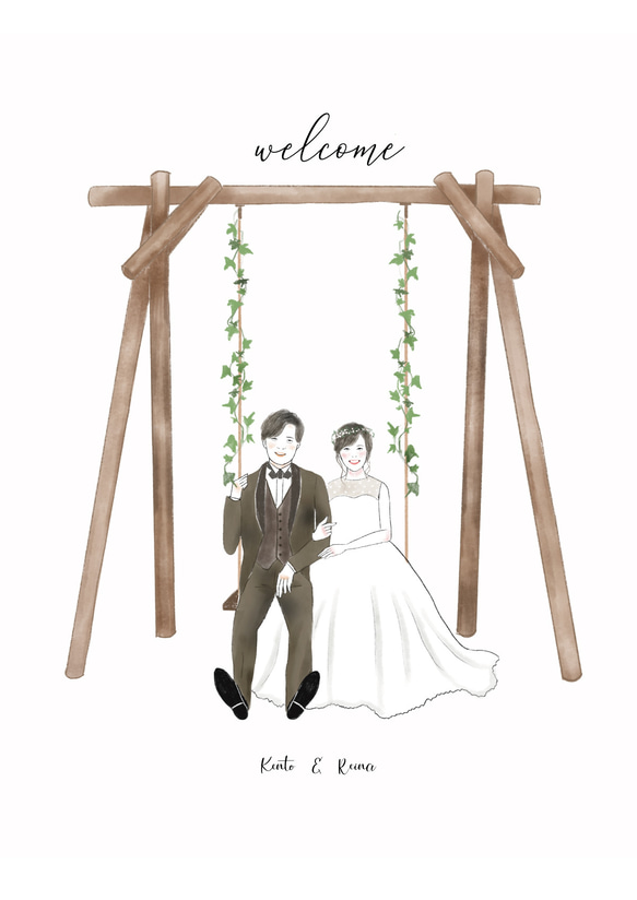 ウェルカムボード 似顔絵　水彩　イラスト wedding 結婚式　データ納品 3枚目の画像