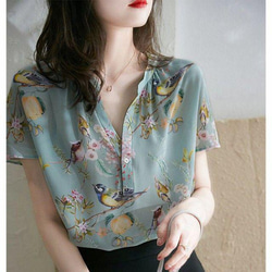 シャツ  ブラウス レディース 夏 シフォンシャツ 半袖 花柄 カジュアル6 1枚目の画像