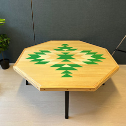 【送料無料】 ローテーブル 8角 オルテガ ホワイト×グリーン アンティーク調 折りたたみ脚 7枚目の画像
