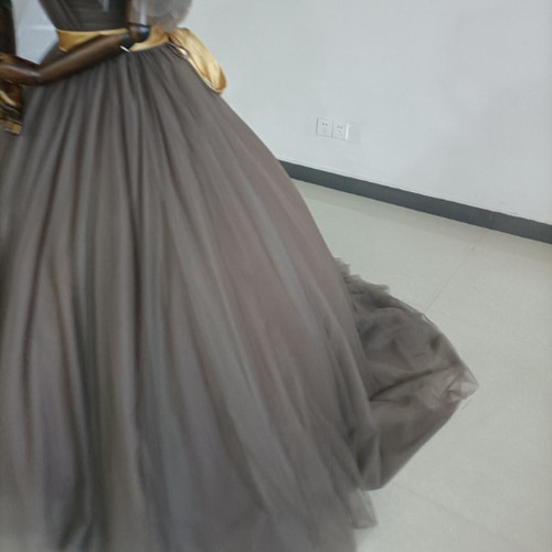 グレーカラードレス ミックス色 オフショルダーの2WAYドレス ロング  