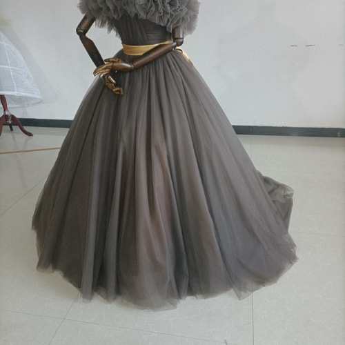 グレーカラードレス ミックス色 オフショルダーの2WAYドレス ロング  