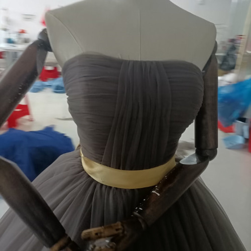 グレーカラードレス ミックス色 オフショルダーの2WAYドレス ロング  