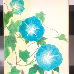 小さな日本画　朝顔シリーズ　色紙「夏の朝」原画　 1枚目の画像