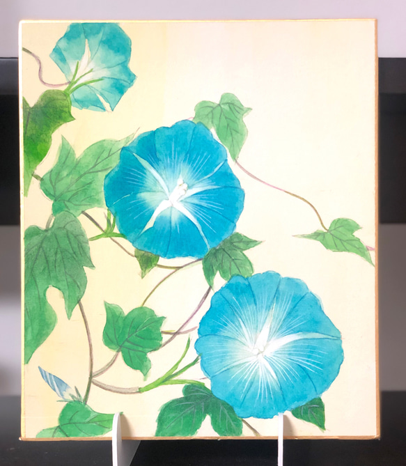 真作】絵画 日本画 雅な朝顔図 朝の光に咲く 涼やかな夏の彩り U170