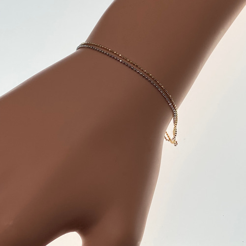 k18YG pt850 カットボール 0.8ミリ 2連 ブレスレット ブレスレット