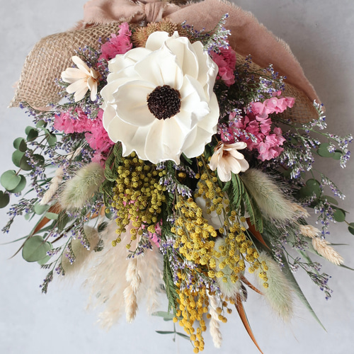 アネモネとミモザのドライフラワースワッグ/ミニブーケ スワッグ howdy  