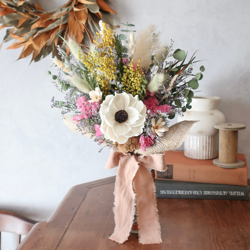 アネモネとミモザのドライフラワースワッグ/ミニブーケ スワッグ howdy  